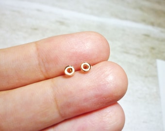Tiny Thick Circle Stud Earrings, Dot Rose Gold Stud Earrings