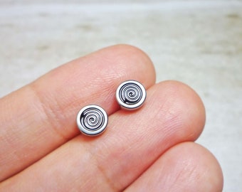 Spiral Silver Round Stud Earrings