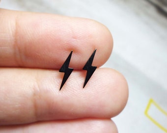 Tiny Lightning Bolt Stud Earrings, Stainless Steel Lightning Earrings