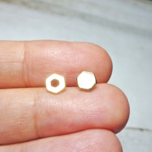 Hexagon Stud Earrings, Dainty Earrings - Gold