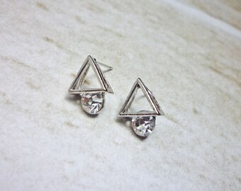 Triangle Stud Earrings, Diamond Earrings, Sparkle Earring