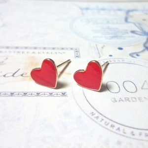 Red Heart Stud Earrings, Dainty Earrings