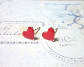 Red Heart Stud Earrings, Dainty Earrings