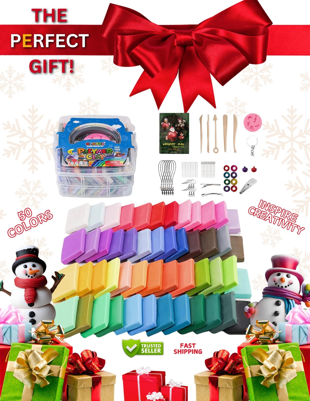 CLAYED 50 Color Polymer Clay Kit - Oven Bake, Non-Sticky, Non-Toxic Modeling Clay
