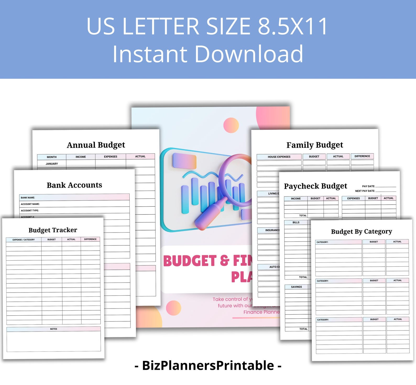 Printable Budget Planner, Finance Weekly Monthly Financial Budget ...