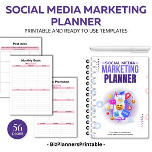 Social Media Printable Planner, Social Media Marketing Planner Kit, Marketing Planner, Content Planner, Printable Content Planning Workbook
