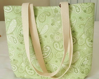 Mint Green White Home Decor Fabric Paisley Bag