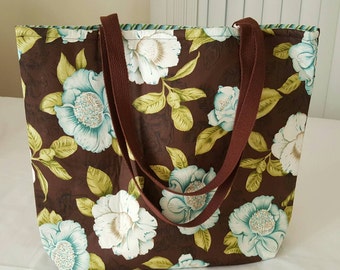 BoKa Beach Baby Bag in Chocolate Brown with Aqua and White Blossoms