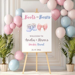 Boots Or Bows Gender Reveal Welcome Sign | Editable Boots or Bows Sign | Cowboy Baby Shower Sign | Pink and Blue Boots or Bows