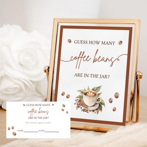 How Many Coffee Beans Are In The Jar Sign & Answer Card | Coffee Themed Baby Shower Table Sign | A Baby Is Brewing Sign | Editable Template