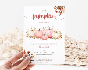 Une petite citrouille est en route faire-part de fête prénatale | Invitation florale de baby shower de citrouilles de Zazzle.be Liste d'envies Vous avez des idées ? Citrouille rose bébé fille | Boho fleuri