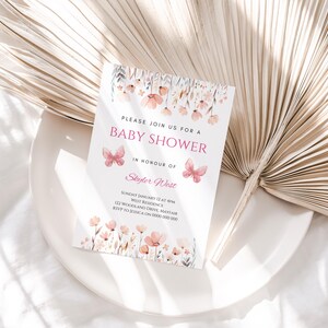 Baby In Bloom Baby Shower Invitation | Pink Floral Baby Shower Invite | Wildflower Blush Invitation | Spring Flowers Editable Template