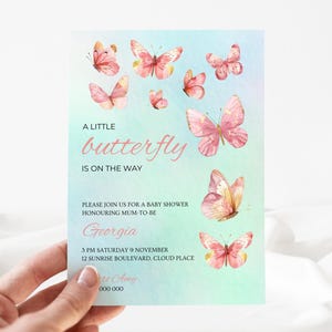 Butterfly Baby Shower Invitation | Girl Butterfly Theme Baby Shower Invite | Green Pink Butterfly Baby Shower | EDITABLE Instant Download
