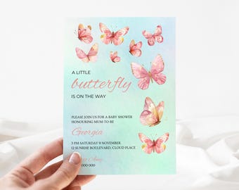 Butterfly Baby Shower Invitation | Girl Butterfly Theme Baby Shower Invite | Green Pink Butterfly Baby Shower | EDITABLE Instant Download