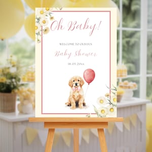 Golden Retriever Baby Shower Welcome Sign | Golden Retriever Puppy Baby Shower Sign | Dogs Editable Baby Shower Template | Oh Baby Girl Sign