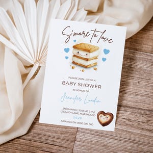 S&#39;more To Love Baby Shower Invitation | Smores Blue Boy Baby Shower Invite | Camping Baby Shower | Cozy Fall Marshmallow Template