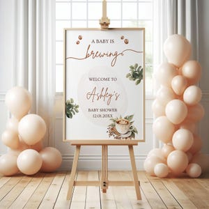 Coffee Bean Baby Shower Welcome Sign | A Baby Is Brewing Baby Shower Sign | Coffee Theme Editable Template | Gender Neutral Baby Shower Sign