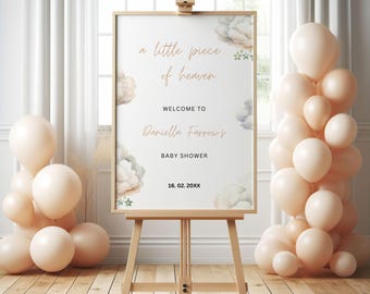 Little Piece Of Heaven Baby Shower Sign | Heaven Sent Gender Neutral Welcome Sign | On Cloud 9 Sprinkle | Dreamy Baby Shower Sign