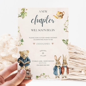 A New Chapter Will Soon Begin Baby Shower Invitation | Storybook Baby Shower Invite | New Chapter Baby Shower Template | Books Themed Shower