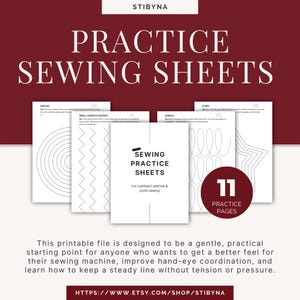 Printable Sewing Practice Sheets, Learn to Sew, Paper Sewing Sheets, Practice stitching on paper, Learn to sew, Sewing, PDF download
