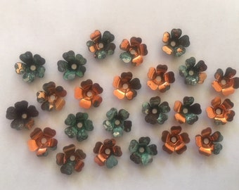 22 "oxidized" copper metal flower bead, 13mm