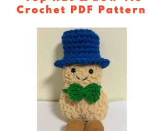 Patrón PDF de accesorios de crochet para muñeco de peluche de cacahuete de 15 cm, ideal para principiantes / Atuendo elegante para muñeca / Sombrero de copa y pajarita