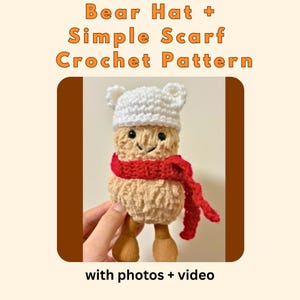 Crochet Bear Ear Hat and Scarf for 15cm Peanut Plush | Hat and scarf PDF pattern | Beginners friendly