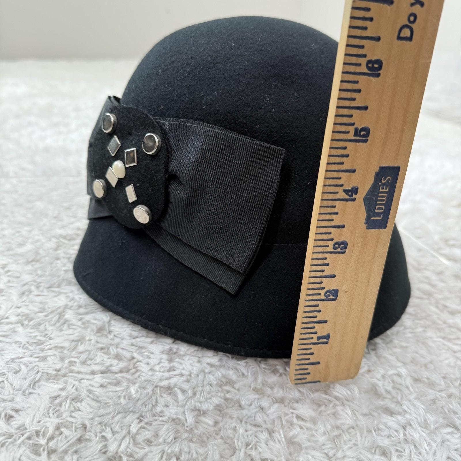 Raffaello Bettini Hat Cloche Womens Medium Wool Bow Studded Made in Italy Retro Raffaello Bettini Hat Cloche Womens Medium Wool Bow Studded  main image 3