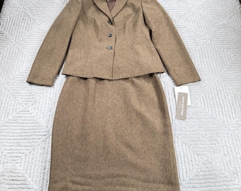 Vintage Jones New York Skirt Suit Womens 2P Brown Heathered Office Y2K Academia