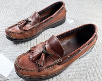 Mocassini Dockers Kiltie con nappine da uomo, taglia 12 M, marroni, stile preppy old money vintage anni 2000