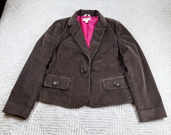 Talbots Corduroy Blazer Womens 14 Brown Stretch Jacket Academia Preppy VTG 00s
