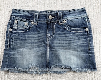 Vintage Fräulein mich Jeansrock Womens 26 Denim Mini verzierte Strassstein Bling Y2K