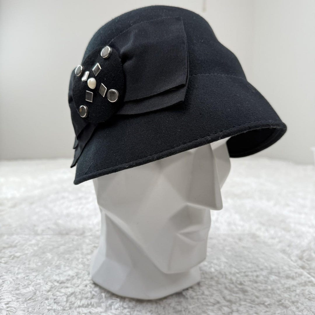 Raffaello Bettini Hat Cloche Womens Medium Wool Bow Studded  display picture 3