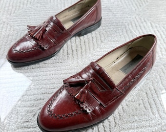Stacy Adams Loafers Men 10.5 Burgundy Leather Tassel Kiltie Dress Shoes VTG 90's