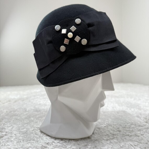 Women’s Raffaello Bettini Wool Hat Made In Italy black studded Raffaello Bettini Hat Cloche Womens Medium Wool Bow Studded  main image 3