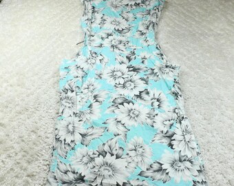 Vestido vintage Jackie O para mujer, talla 9, azul, floral, playero, sin mangas, estilo Tiki, años 60