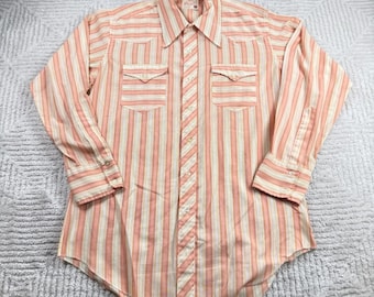 Vintage Wrangler Westernskjorta Herr 16 33 Randig Permanent Press 70-tals USA Cowboy