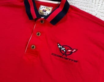 Cutter & Buck Corvette Polo Shirt Mens L Red Vintage Y2K Racing Americana Chevy