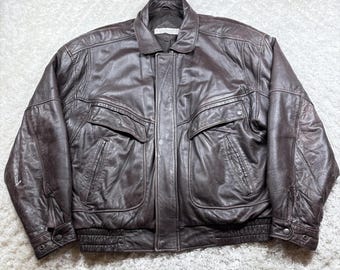 Vintage Bill Blass Leather Bomber Jacket – Size L | Classic Pilot