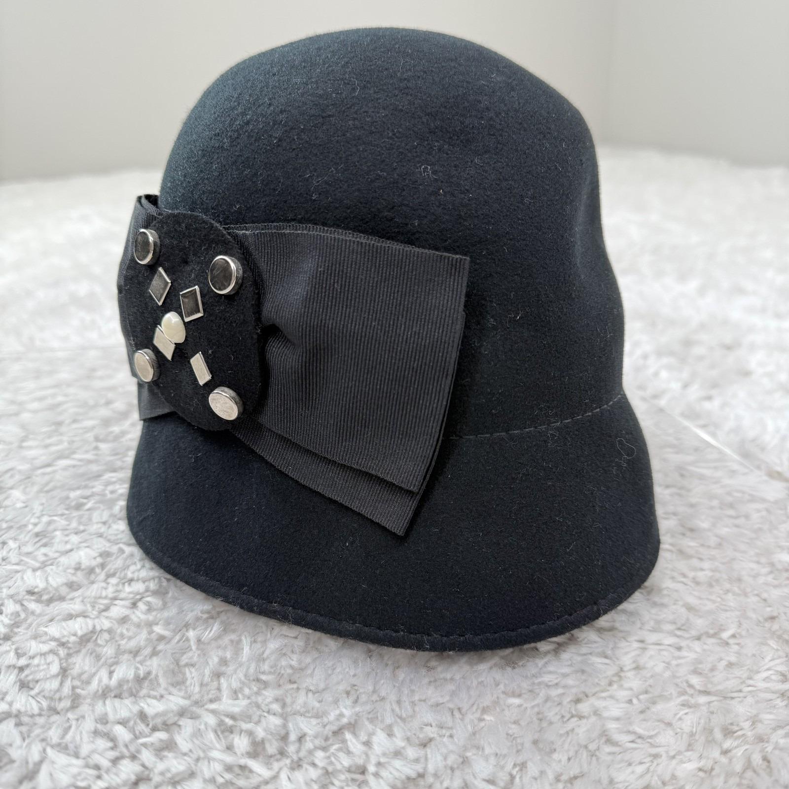 Raffaello Bettini Hat Cloche Womens Medium Wool Bow Studded 