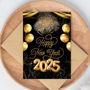 2025 New Years Party Invitation Template, Gold Balloon New Years Eve Party Invite, NYE New Year&#39;s Dinner Party Invitation Editable Printable
