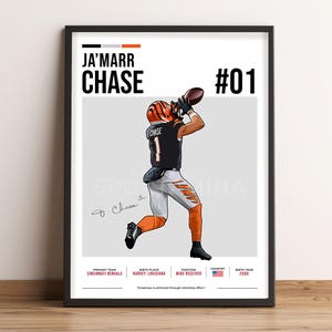 Ja&#39;Marr Chase Poster, Football Art, Ja&#39;Marr Chase Fan Gift, Vector Illustration, Sports Wall Decor, Digital Download- JC1.