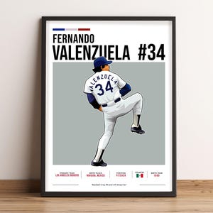 Affiche Fernando Valenzuela, art de baseball, cadeau pour les fans de Fernando Valenzuela, Illustration vectorielle, décoration murale sport, téléchargement numérique - FV1.