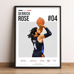 Póster de Derrick Rose, arte de baloncesto, regalo de fan de Derrick Rose, ilustración vectorial, decoración de pared deportiva, descarga digital - DR1.