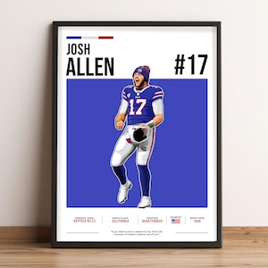 Josh Allen Poster, Football Art, Josh Allen Fan Gift, Vector Illustration, Sports Wall Decor, Digital Download - JA1.