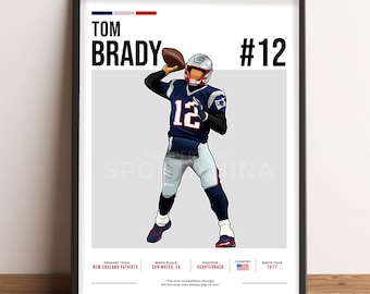 Póster de Tom Brady, arte de fútbol, regalo para fan de Tom Brady, ilustración vectorial, decoración de pared deportiva, descarga digital - TB1.