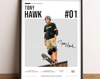 スケートボーダー Tony Hawk  トニーホーク 直筆サイン色紙と写真 ヴィンテージ]トニーホーク 1980年代海外プロスケーター2人の