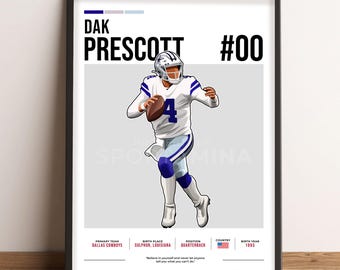 Póster de Dak Prescott, arte de fútbol, regalo de fan de Dak Prescott, ilustración vectorial, decoración de pared deportiva, descarga digital - DP1.