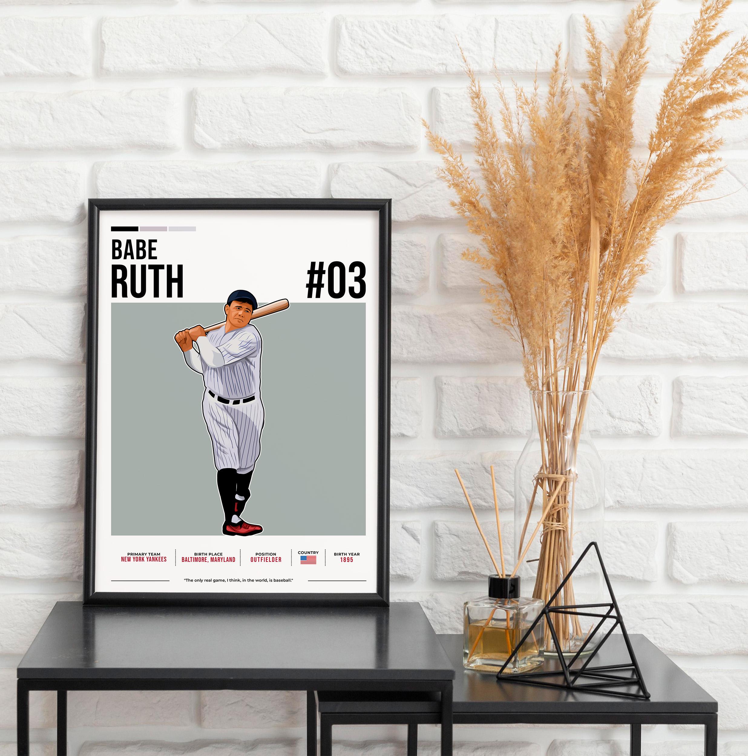 Babe Ruth Poster, Baseball Art, Babe Ruth Fan Gift, Vector Illustration ...