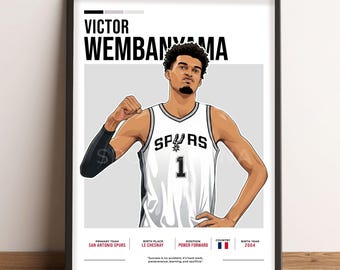 Póster de Victor Wembanyama, arte de baloncesto de Wemby, regalo para fan de Victor Wembanyama, decoración de pared deportiva, descarga digital - WB1.